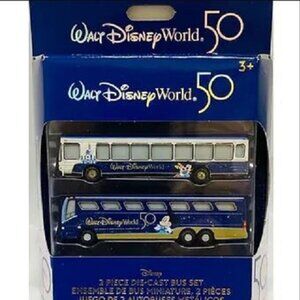 Disney Parks Bus Die Cast Mickey & Minnie 50th Anniversary Vehicle Set 2 Pack
